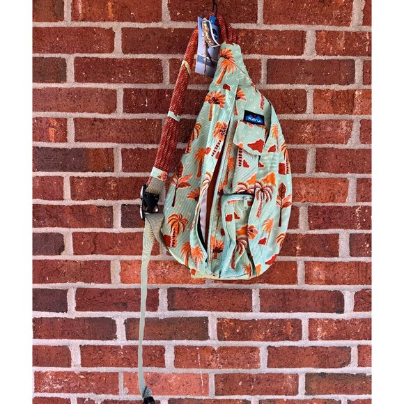 KAVU Rope Sling Bag 🌴 Palm Tree Tropical Print Crossbody Backpack NWT - Picture 1 of 9